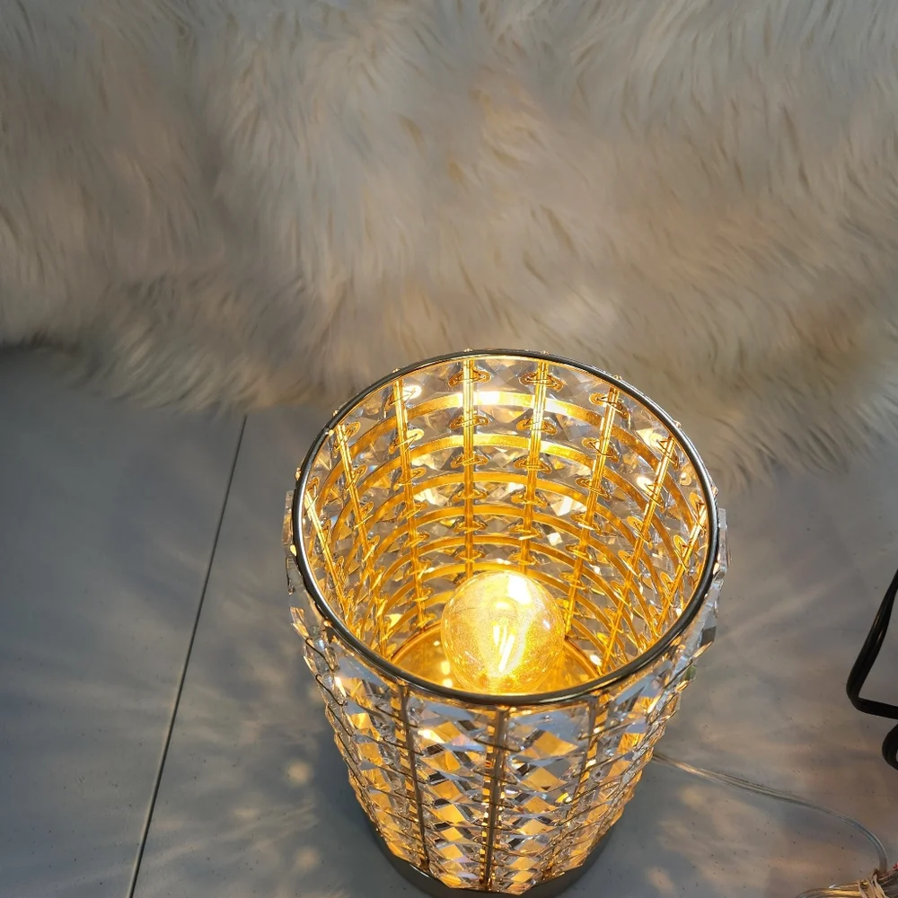 Gold Crystal Diamond Type Desk Lamp Shade Vanity Bedroom Light Home Decor Luxury - Picture 5 of 11